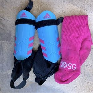 adidas Youth Ghost Soccer Shin Guards and pink soccer socks